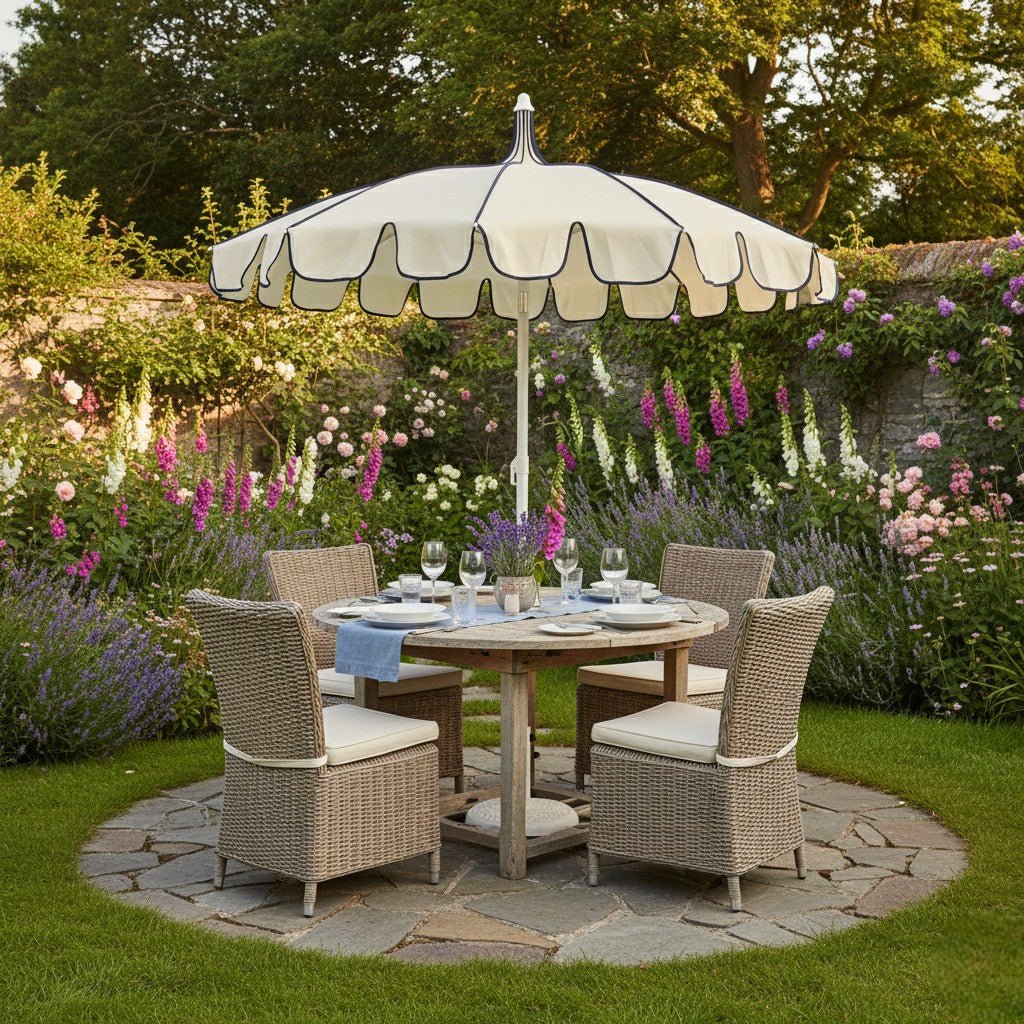 1.95m Cream/Blue Parasol with Adjustable Tilt - Image 2