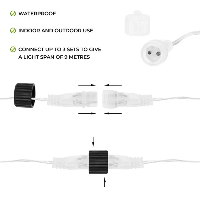 10 Piece LED Meteor Shower String Lights Mains Operated - Image 4
