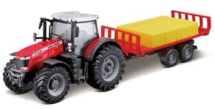 10Cm Massey Fergusson 8740S Tractor With Bale Trailer