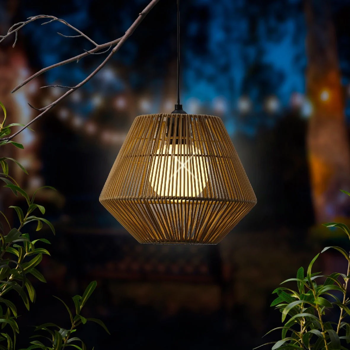 18x22.5cm Natural Wicker Solar Pendant Light