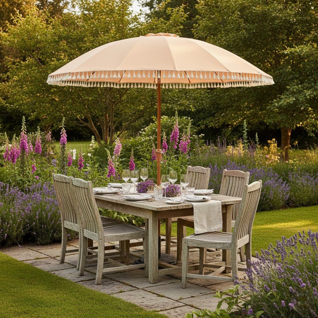 2.5m Peach Parasol with Tassels - Image 2