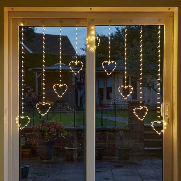 205 LEDs Heart Curtain Lights - Warm White Low Voltage
