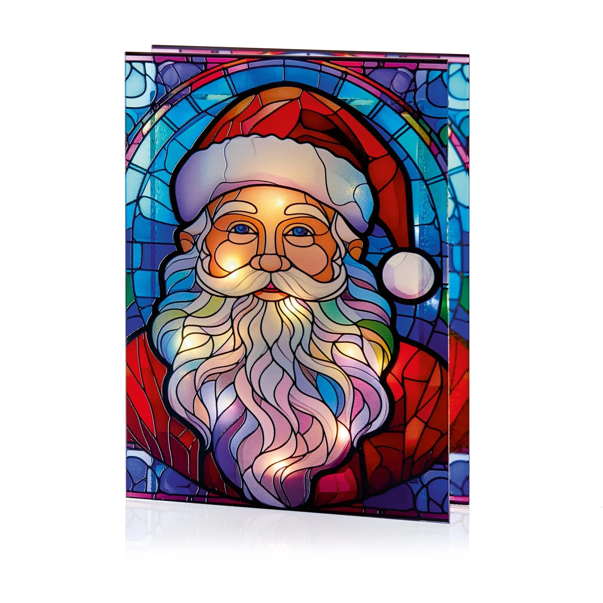 21x28 cm Stained Glass Santa Light, 50 LEDs, Double-Sided