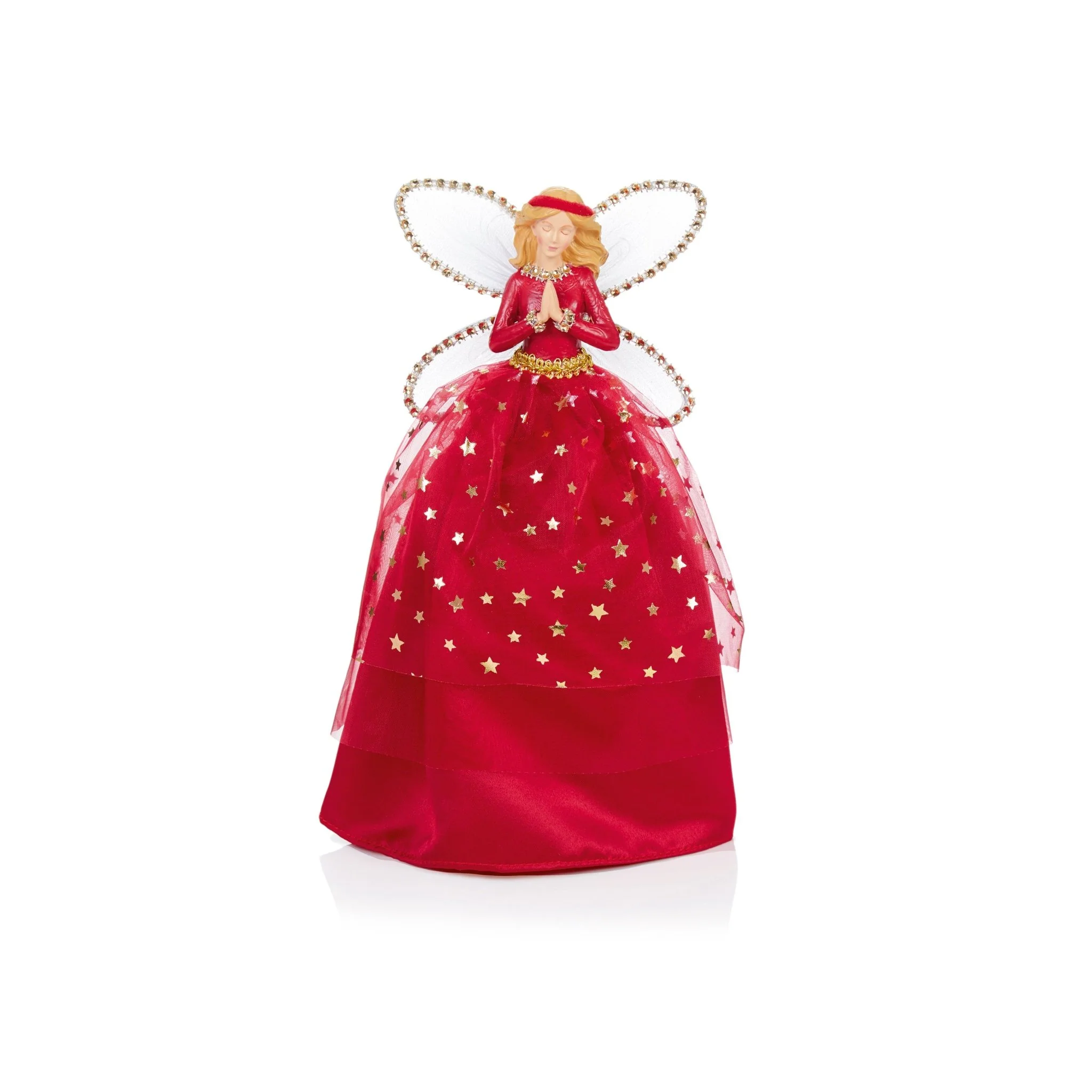 28cm Dark Red Angel with Gold Stars Tree Topper