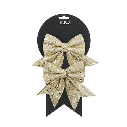 2pc Christmas Bow Champagne 12 x 13cm