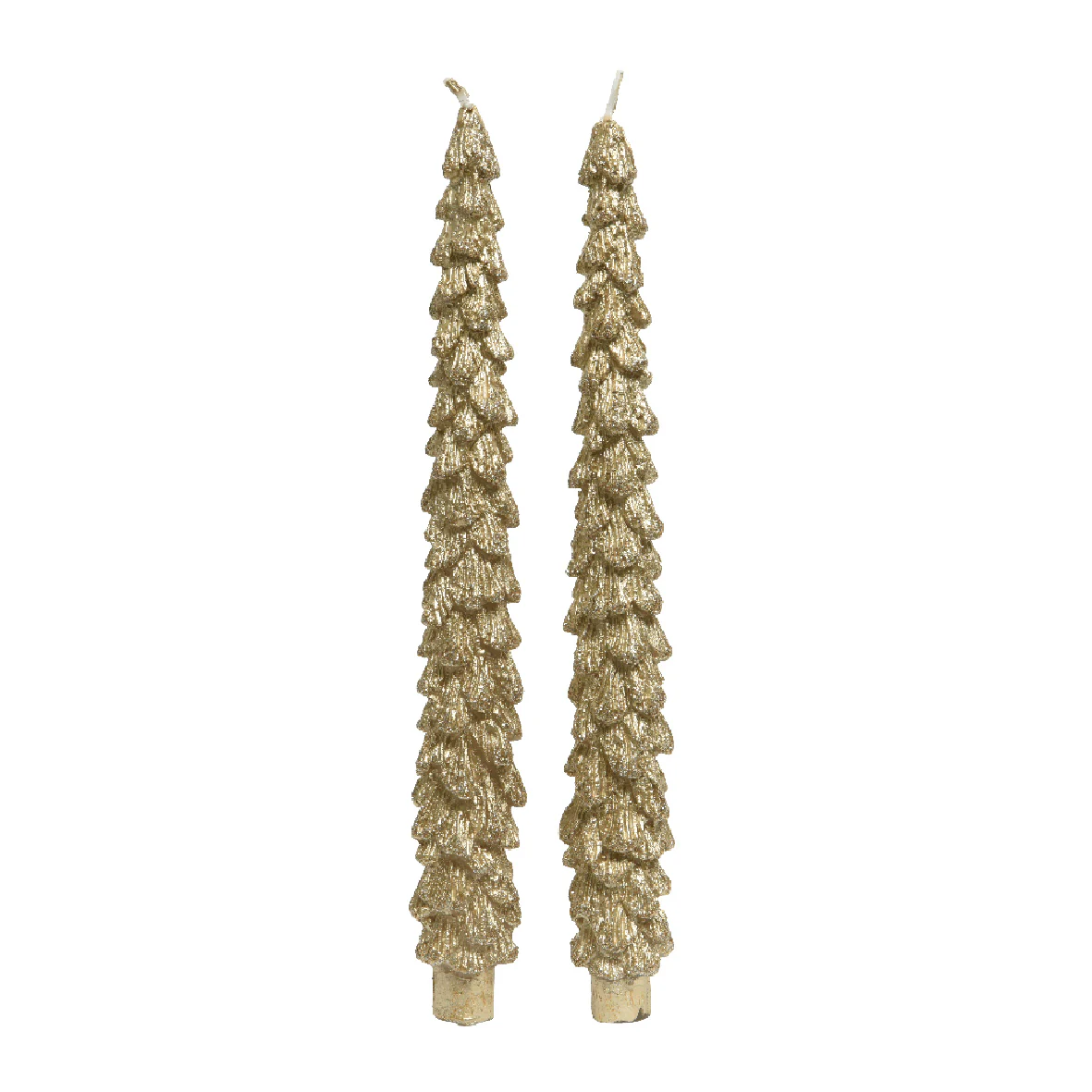 2pk Glitter Tree Christmas Dinner Candles Gold