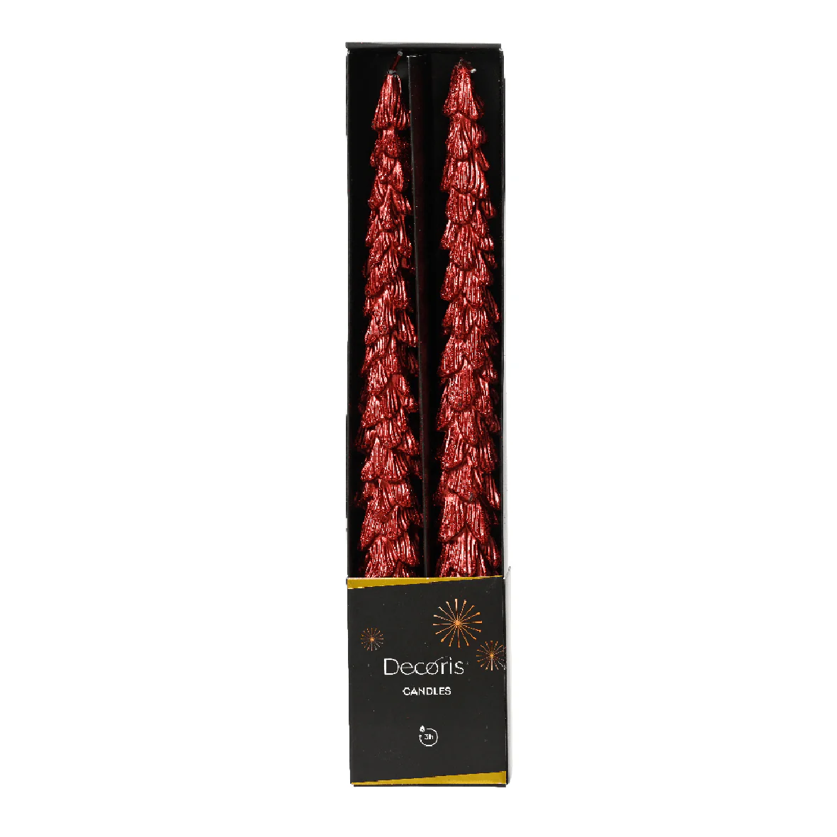 2pk Glitter Tree Christmas Dinner Candles Red