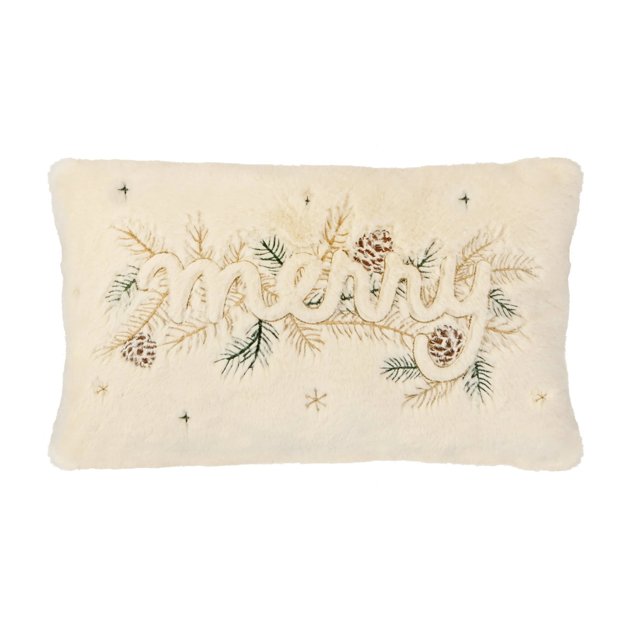 30 x 50cm Faux Fur Embroidered MERRY Cushion