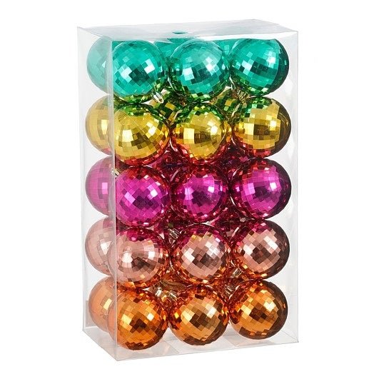 30pc Bauble Unbreakable Gold Green Pink Orange Fuchsia 8cm