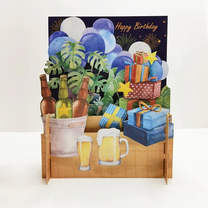 3D Birthday Pop Up Card Beers & Gifts MN052