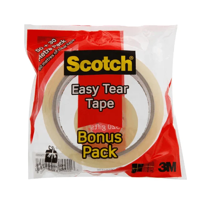 3M Scotch Tape Easy Tear Bonus 50m Roll + 30m Roll 2 pack Easy 72 Sellotape