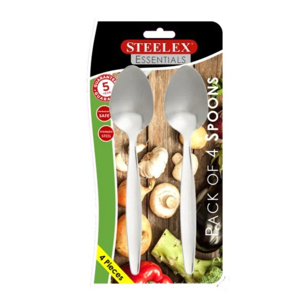 4 Carded Dessert Spoons Steelex Essentials