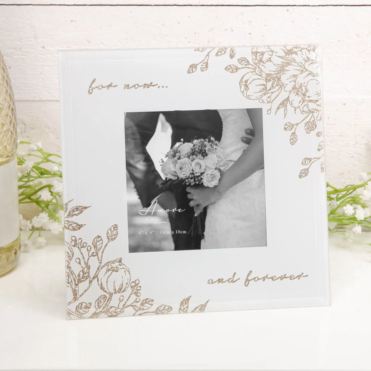 4" x 4" - AMORE BY JULIANA® Glass Floral Frame - Forever