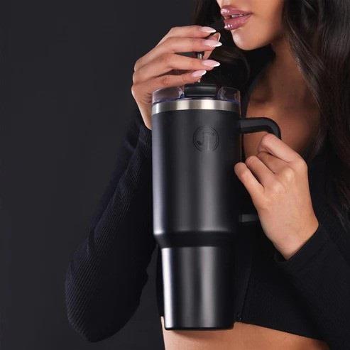 40oz Double Wall Vacuum Mug with Handle Black - Image 2