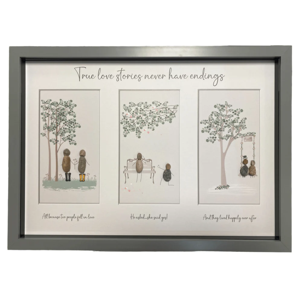 A3 Pebble Art True Love Stories never have Endings - Grey