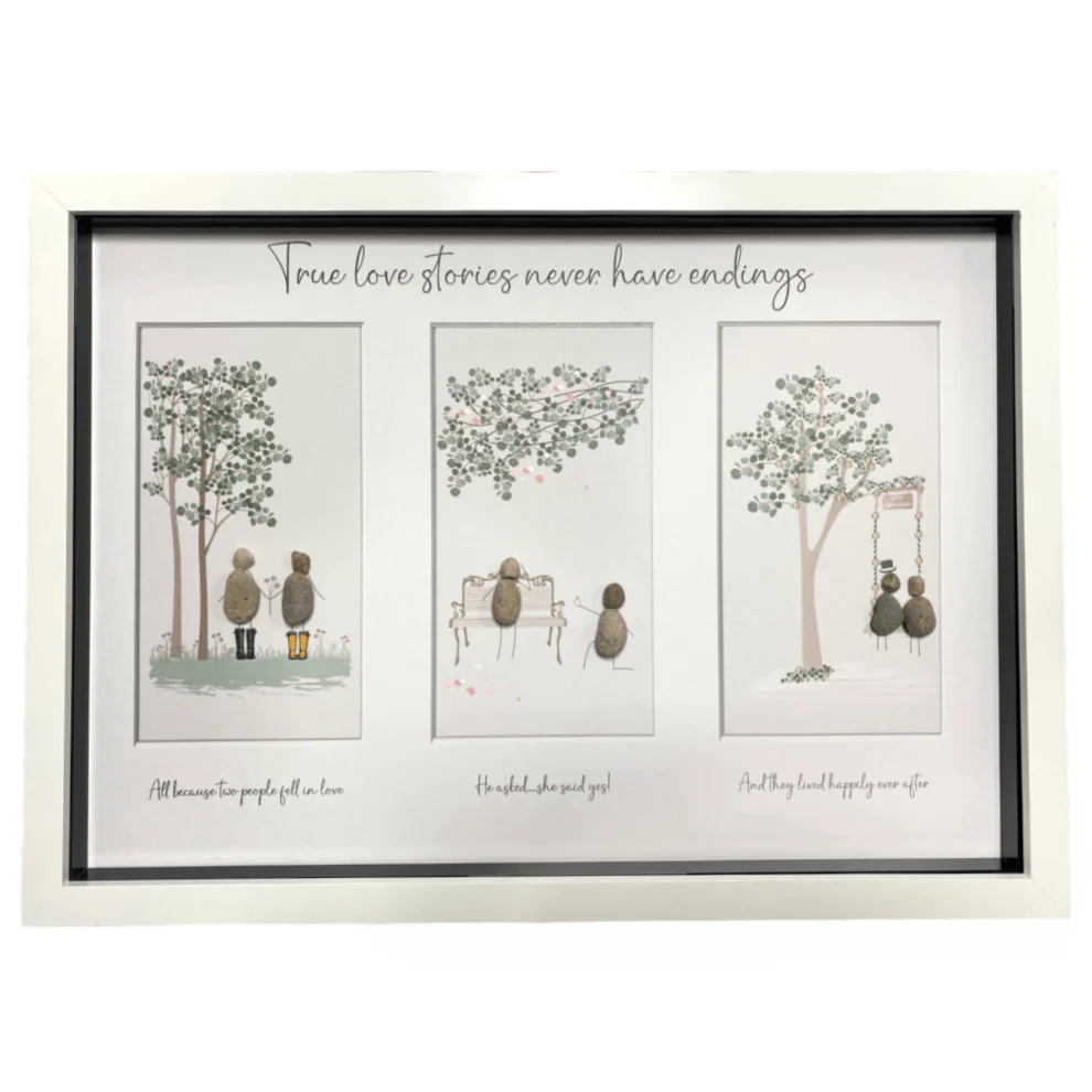 A3 Pebble Art True Love Stories never have Endings - White