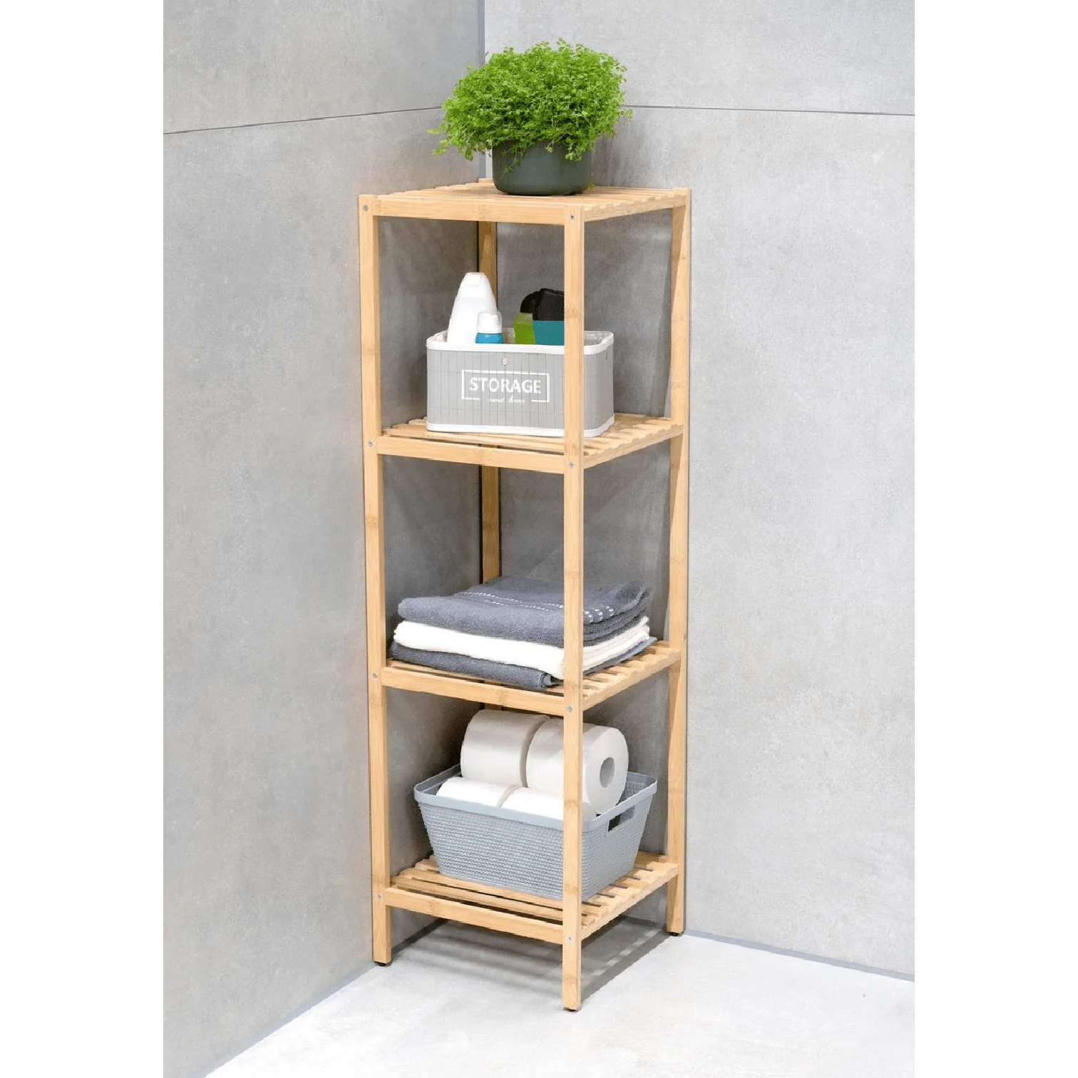 ALPINA Bathroom Rack 4 Tier Bamboo Storage 108.5cm - Image 2