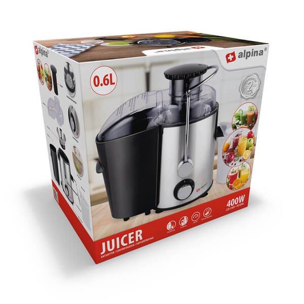 Alpina Vegetable and Fruit Press - Juicer - 0.6L Juice Jug - 1L Pulp Container - 2 Pin Plug