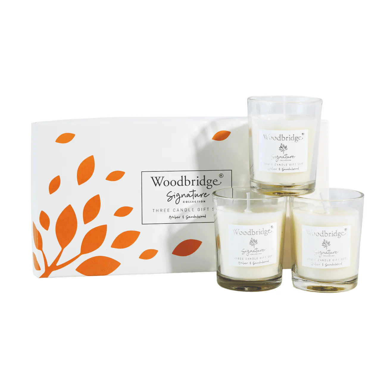 Amber & Sandalwood Boxed Three Votive Candle Set by Woodbridge 3x50g