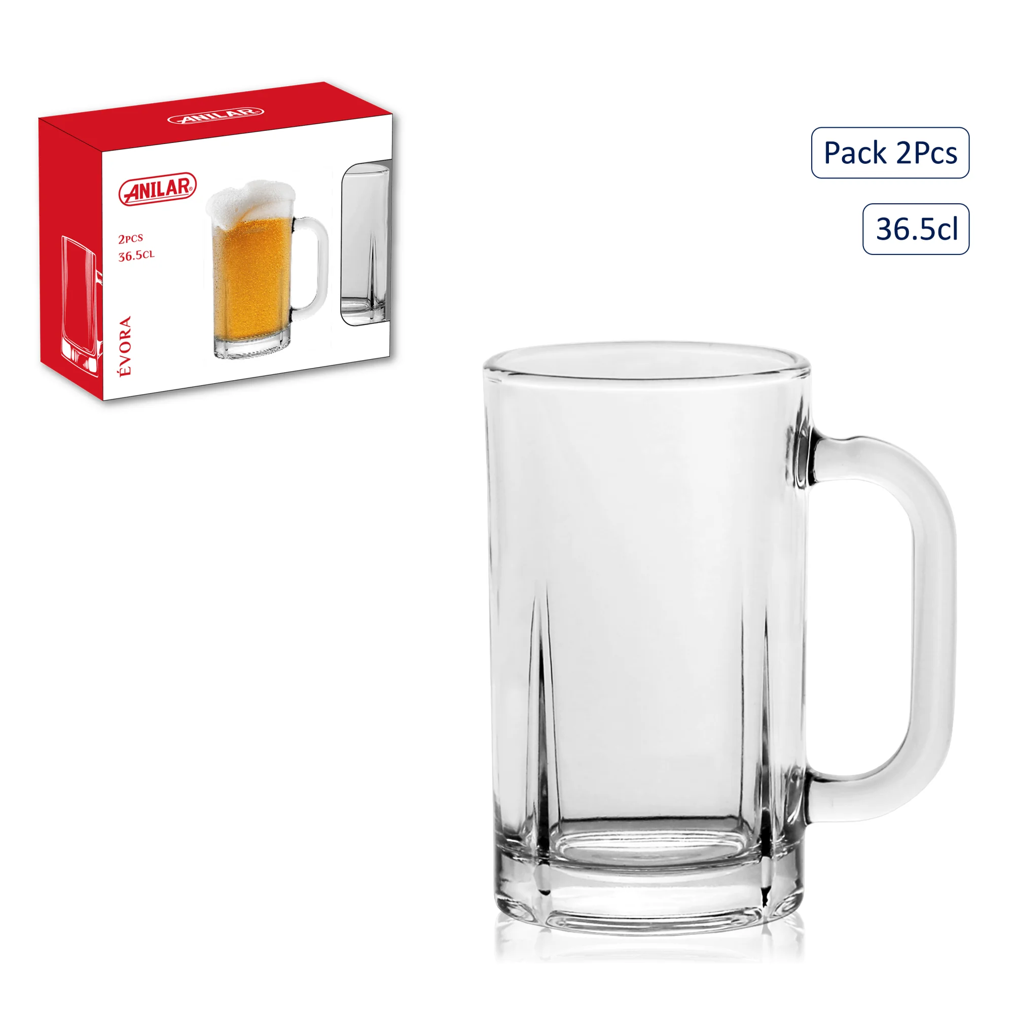 Anilar 2pk Glass Beer Tankards 365ml