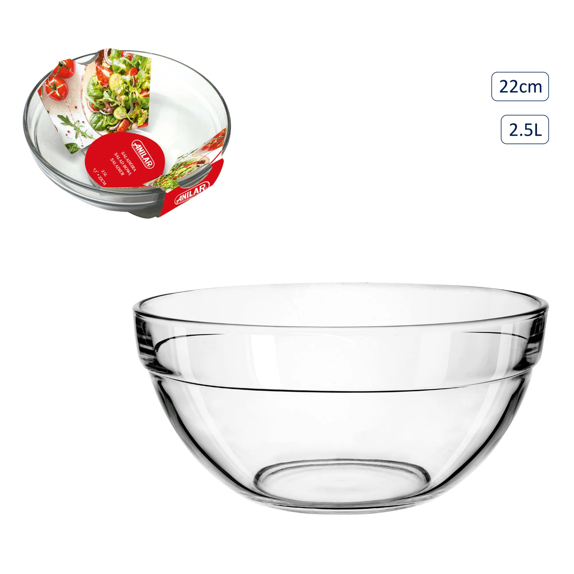 Anilar Glass Salad Bowl – 22cm (2.5L)