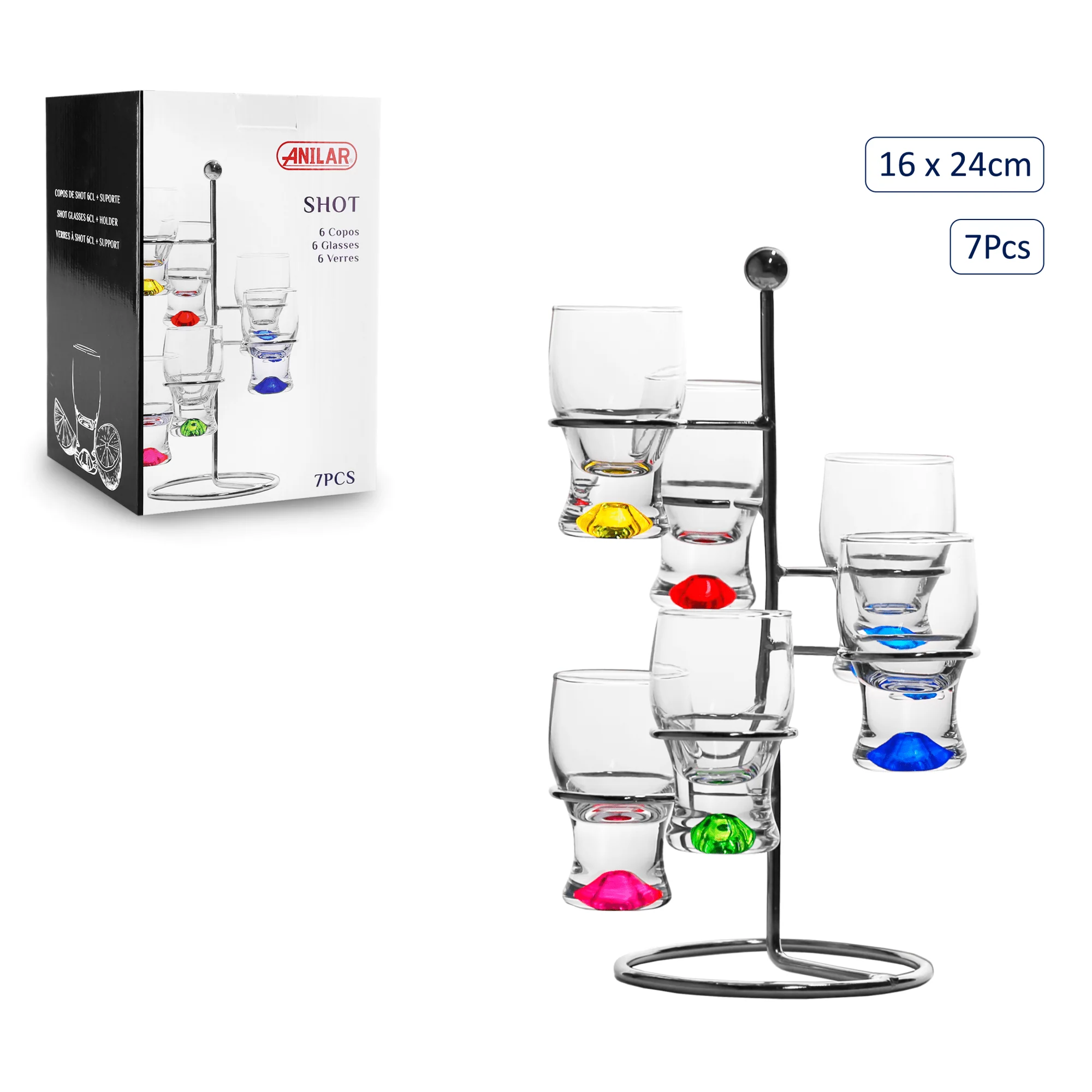 Anilar Multi-Coloured 6 Shot Glasses on Tiered Stand - Image 2