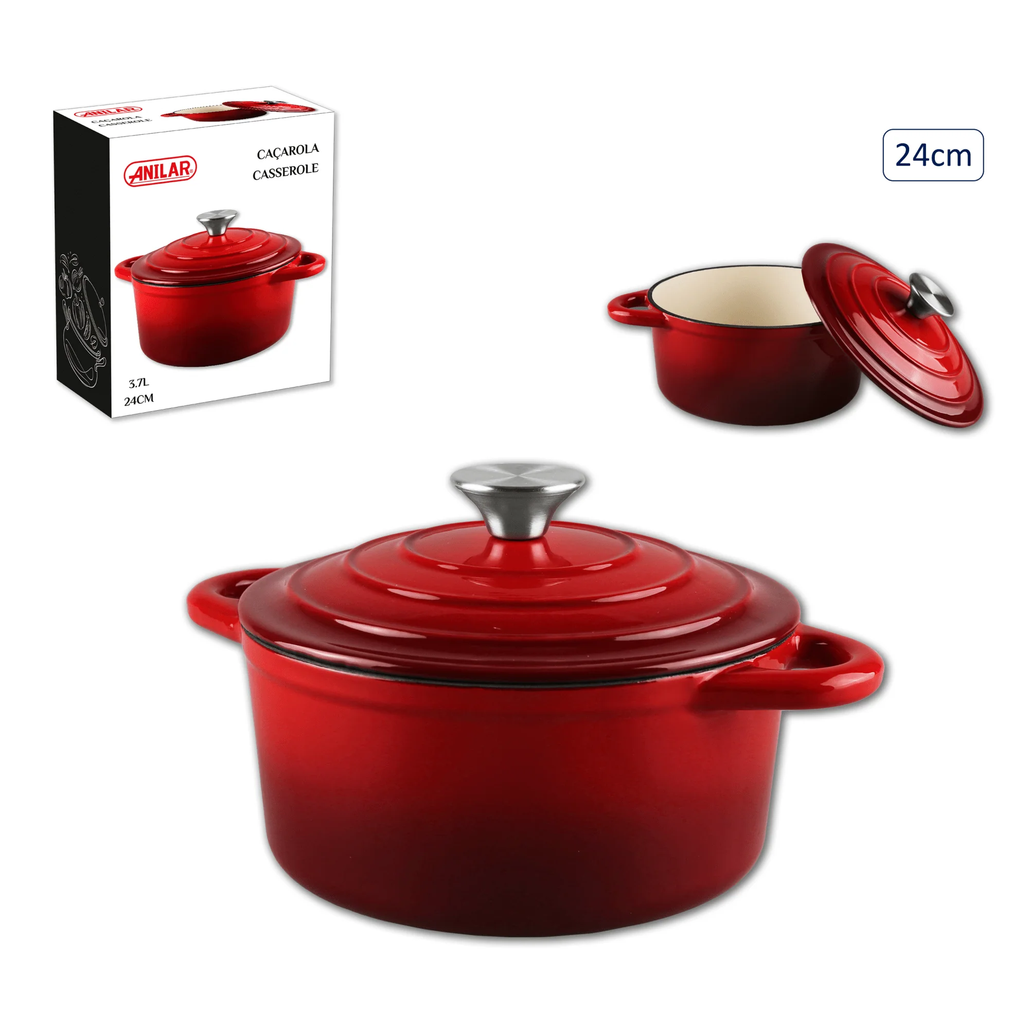 Anilar Red Cast Iron Casserole – 24cm