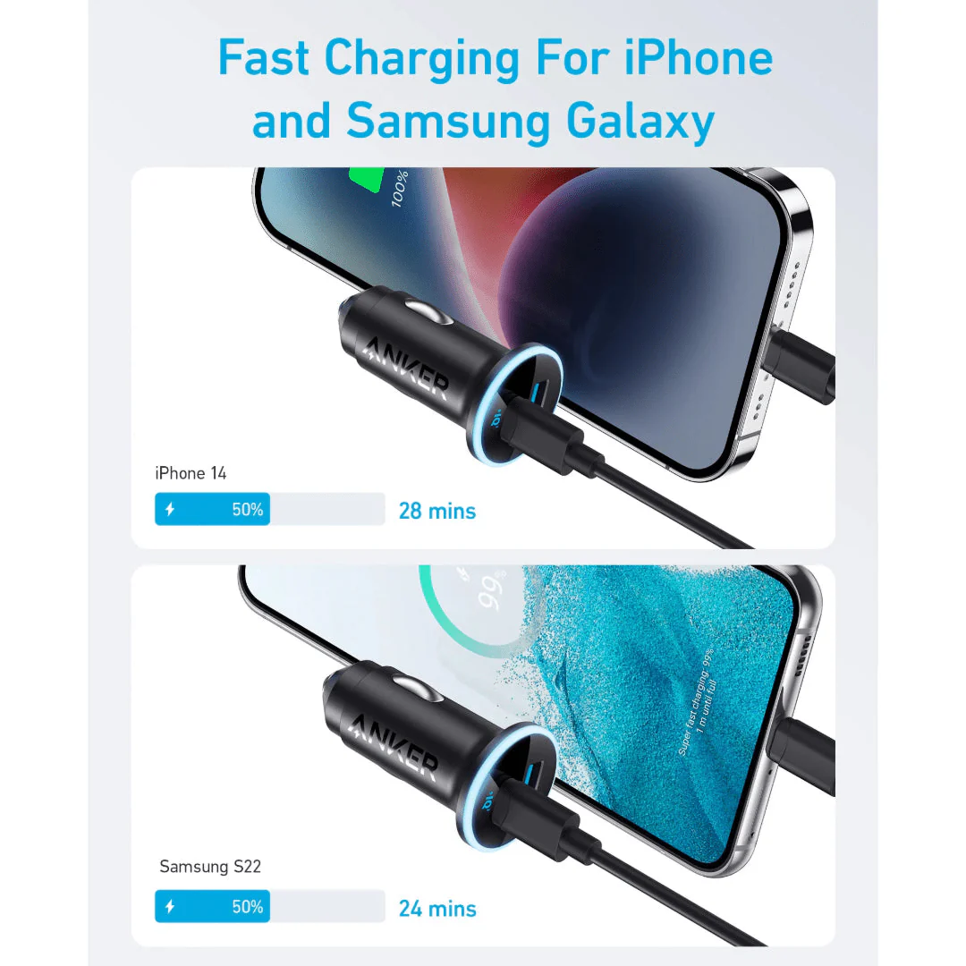 Anker 323 52.5W Car Charger USB C USB A - Black - Image 2