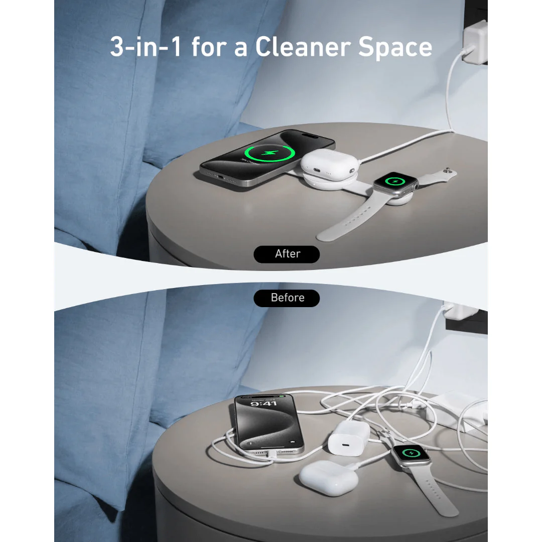 Anker MagGo 3 in 1 Wireless Charger Charging Pad Foldable - White - Image 3