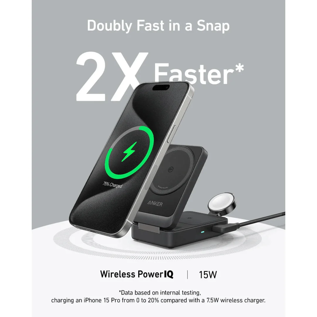Anker MagGo Wireless Charging Station 15W Foldable 3 in 1- Black - Image 5