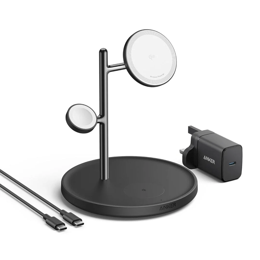 Anker MagGo Wireless Charging Station 15W3 in 1 Stand, Cable and Charger Bundle - Black