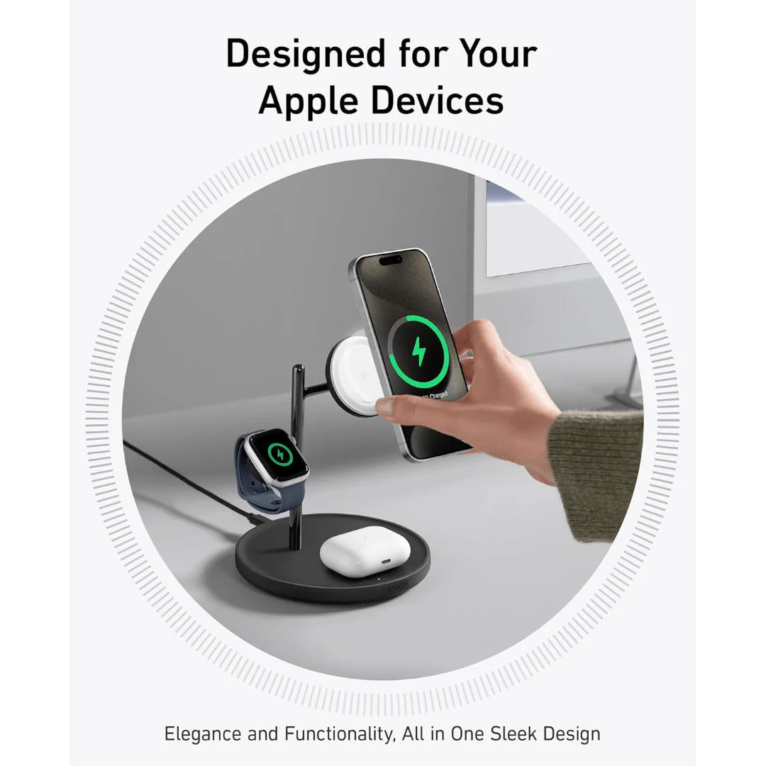 Anker MagGo Wireless Charging Station 15W3 in 1 Stand, Cable and Charger Bundle - Black - Image 3