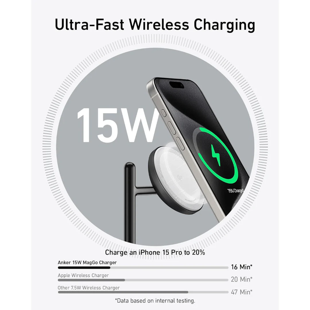 Anker MagGo Wireless Charging Station 15W3 in 1 Stand, Cable and Charger Bundle - Black - Image 4