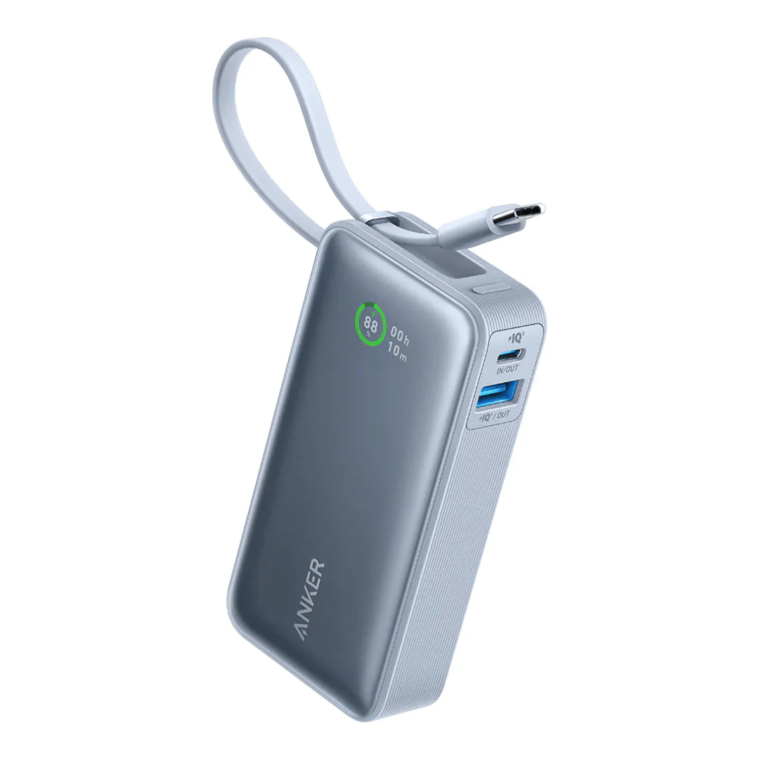 Anker Nano Power Bank 30W 10,000mah Built In USB C Cable - Blue