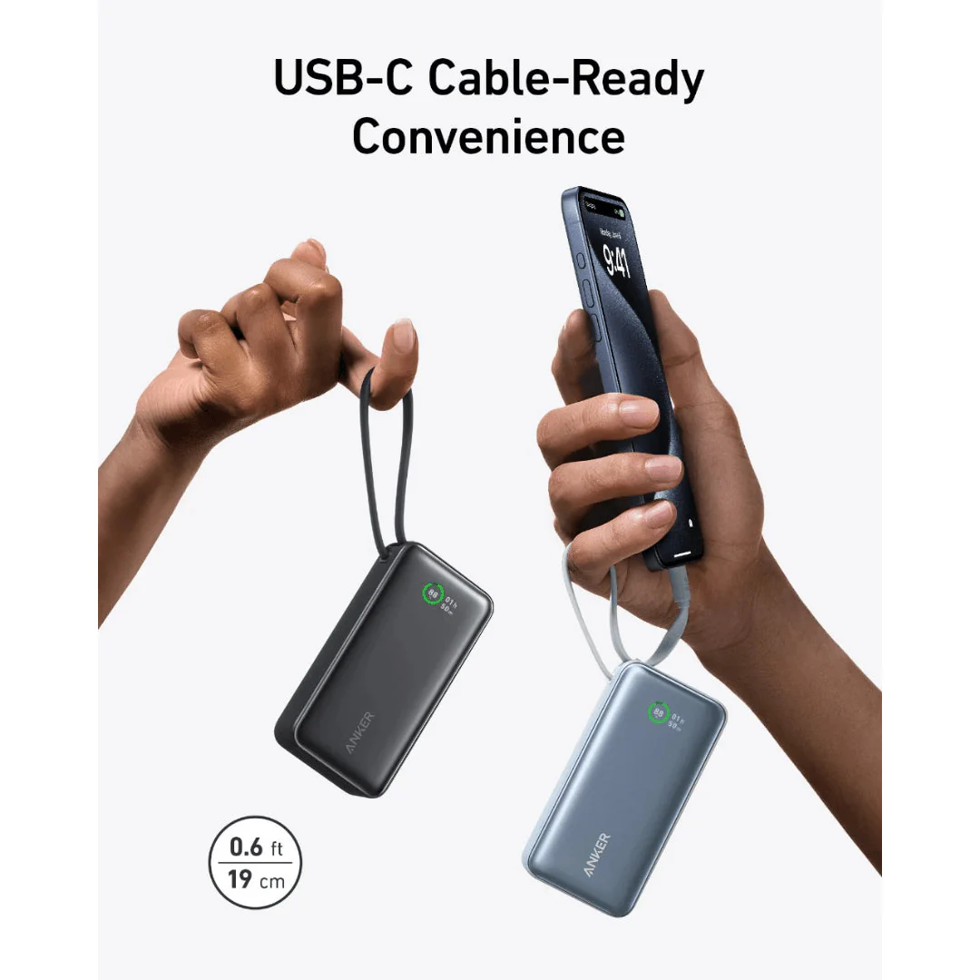 Anker Nano Power Bank 30W 10,000mah Built In USB C Cable - Blue - Image 3