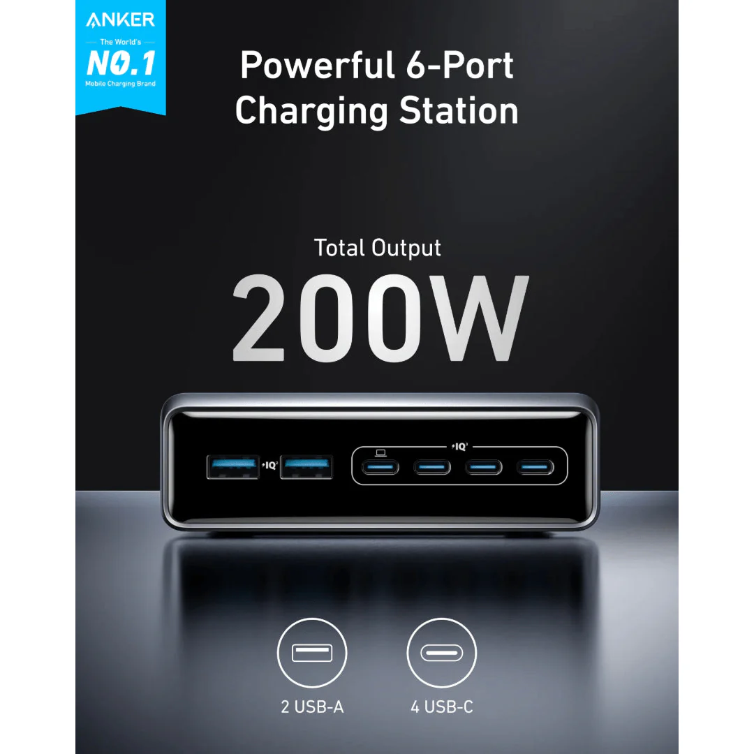 Anker Prime Charger 200W 6 Ports ( 4 x USB c 2 x USB A ) GaN - A2683241 - Image 2