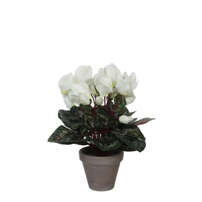 Artificial Cyclamen Plant White in Grey Pot 30cm