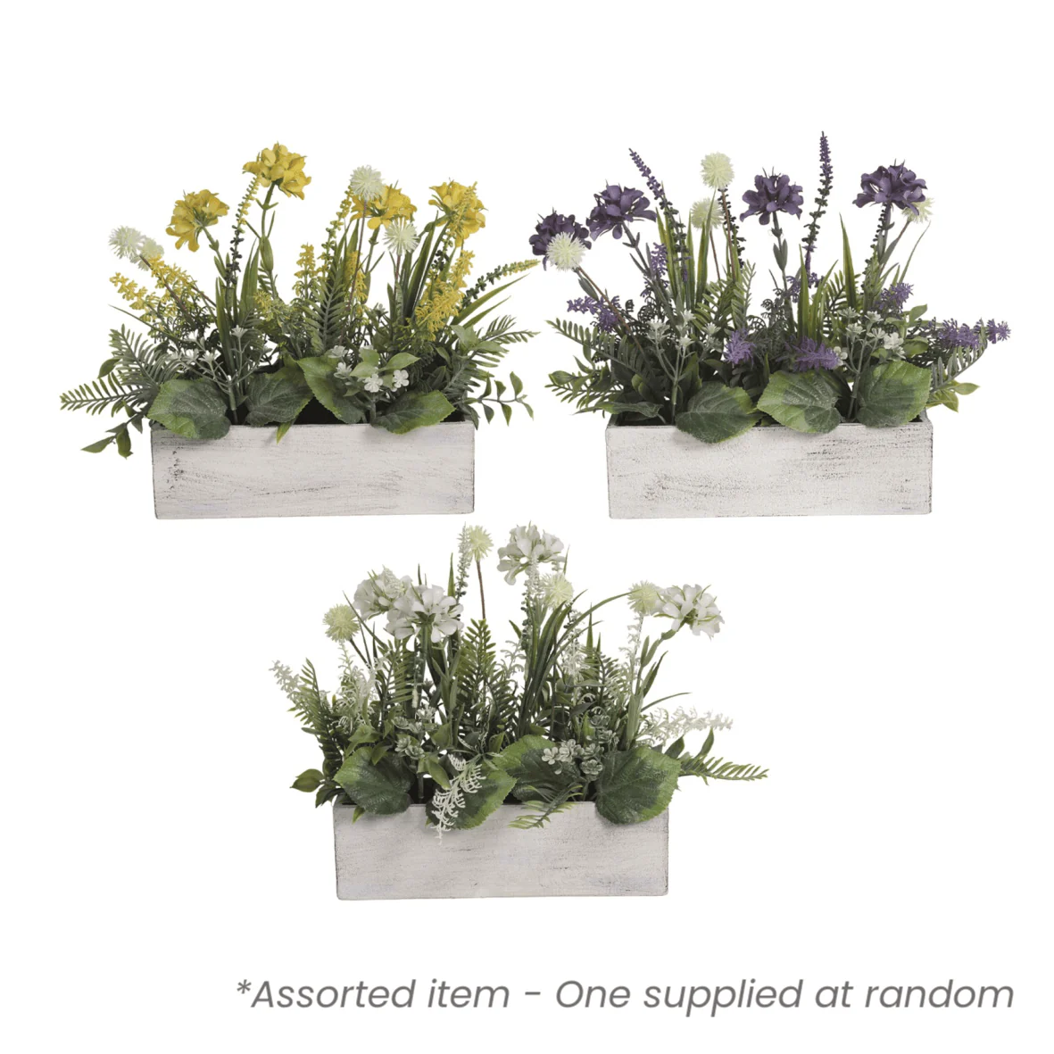 Artificial Flower Arrangement in Wooden Planter 26cm Assorted - One Supplied*