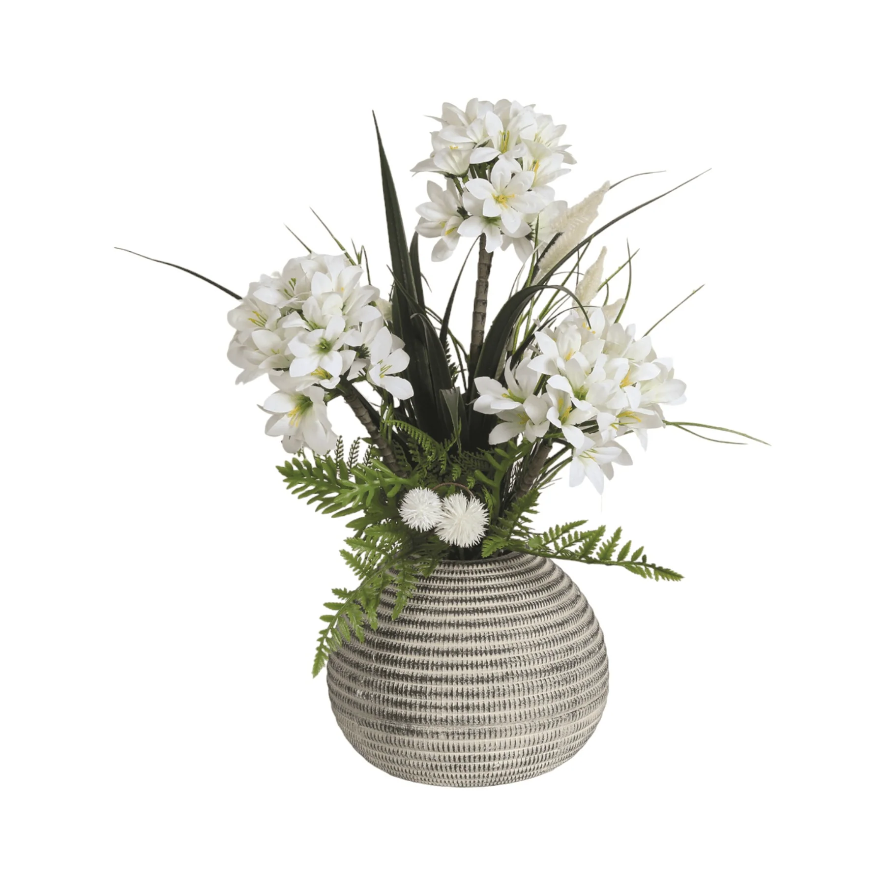 Artificial White Flower Arrangement in Textured Pot 49cm - Image 2