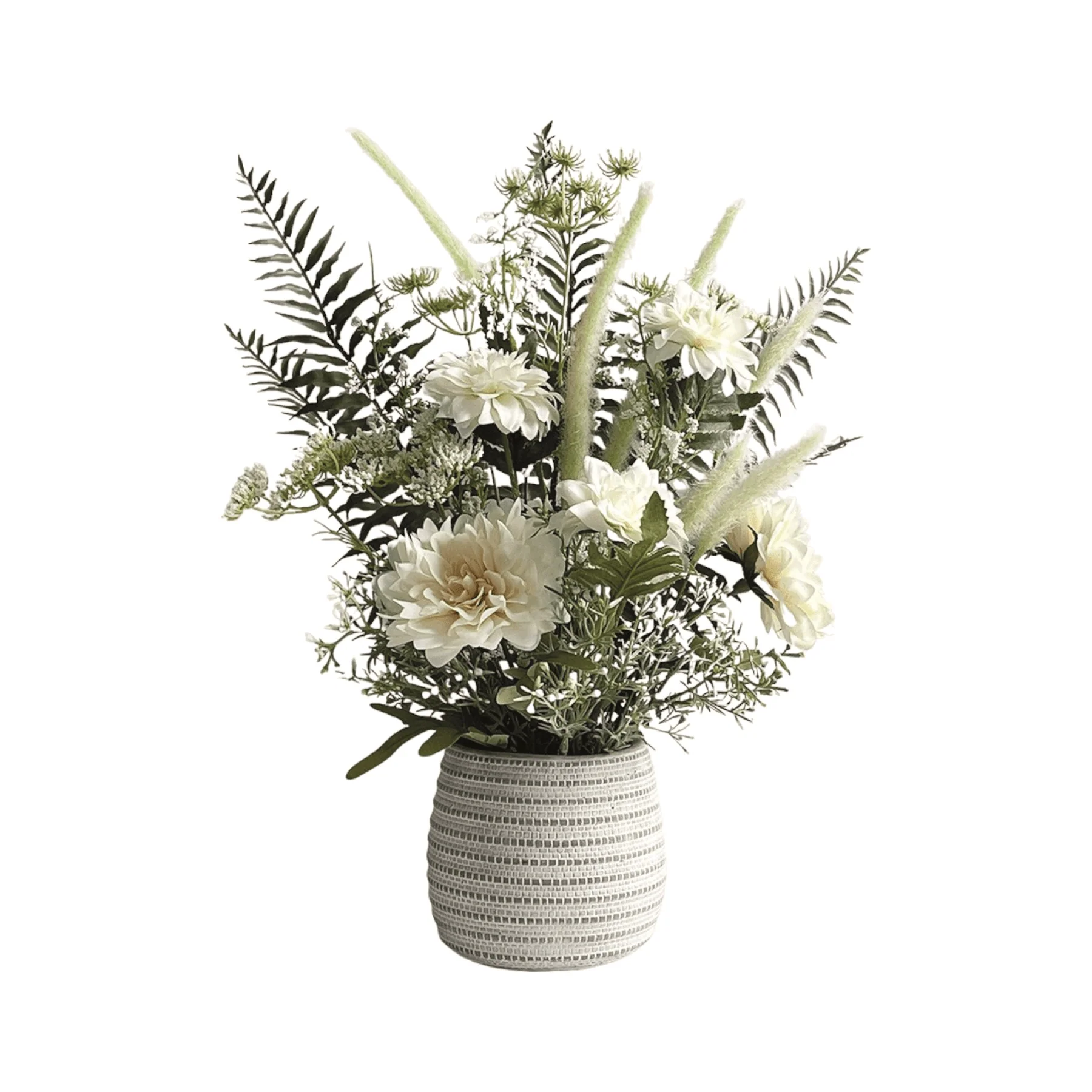 Artificial White Flower Arrangement in Textured Pot 50cm - Image 2