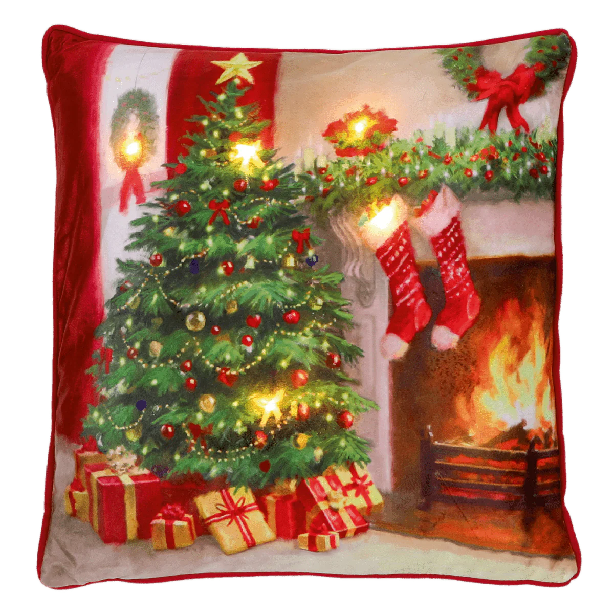 Battery Operated Lit Cushion Cozy Christmas Hearth 45 x 45cm