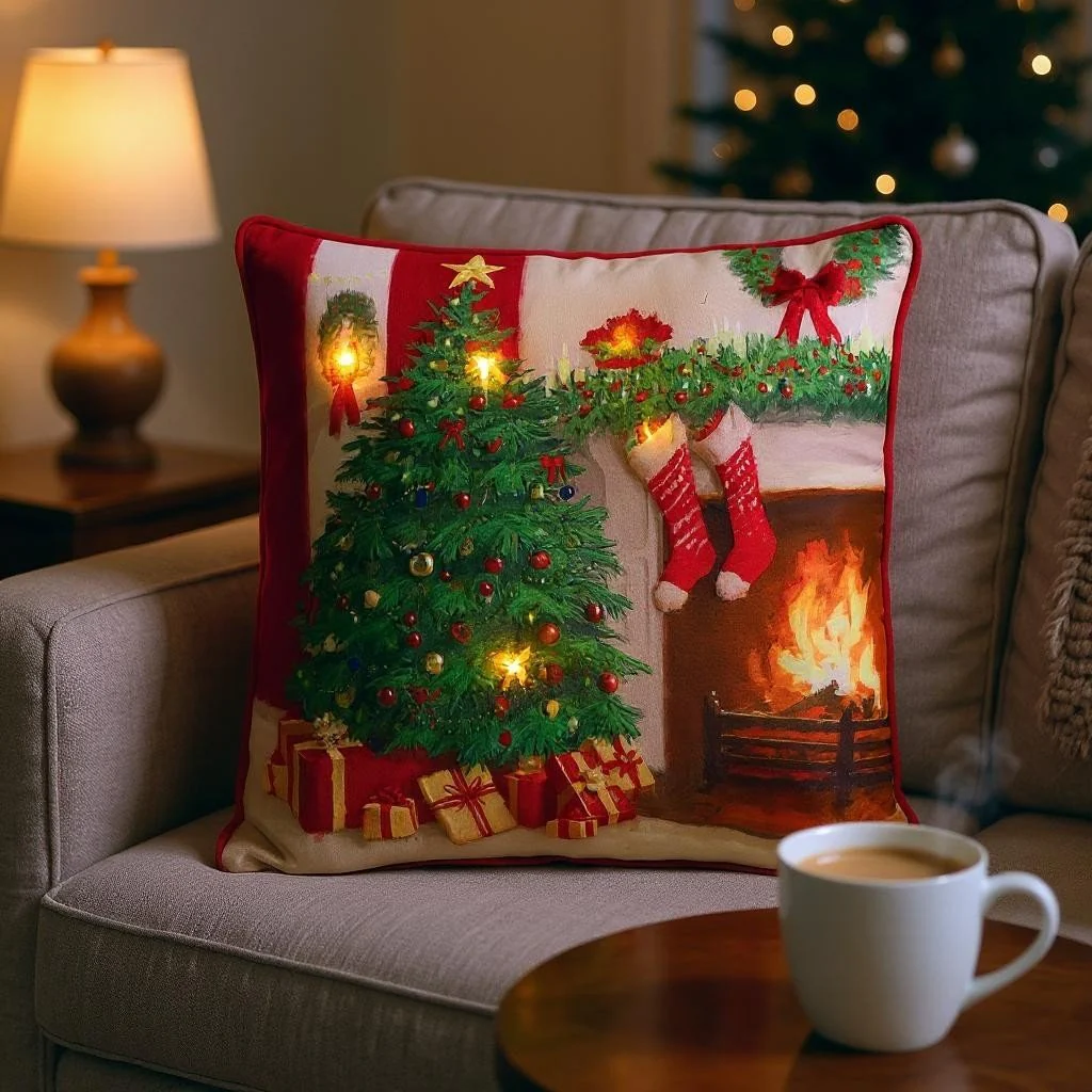 Battery Operated Lit Cushion Cozy Christmas Hearth 45 x 45cm - Image 2