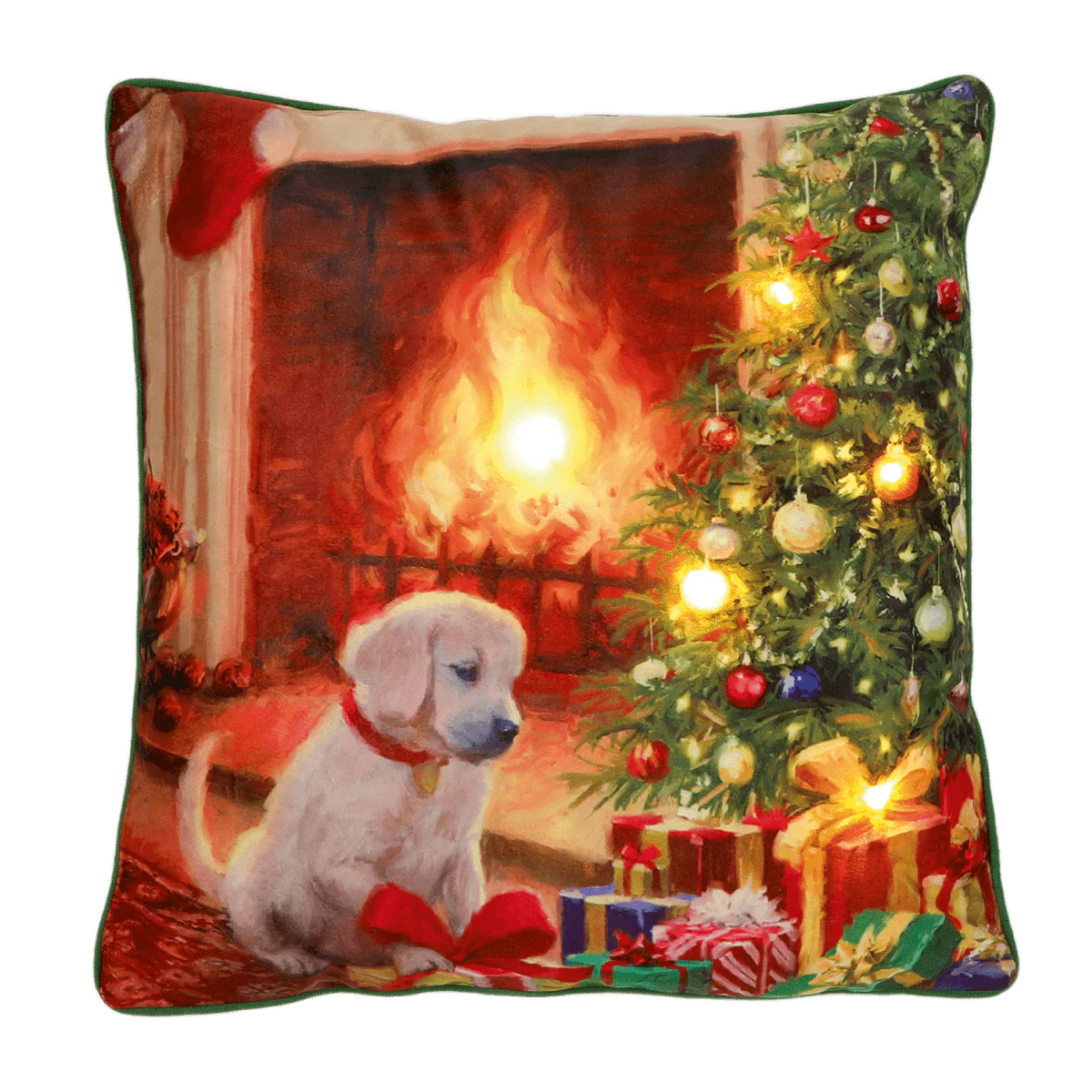 Battery Operated Lit Cushion Puppy Looking at Tree 45 x 45cm