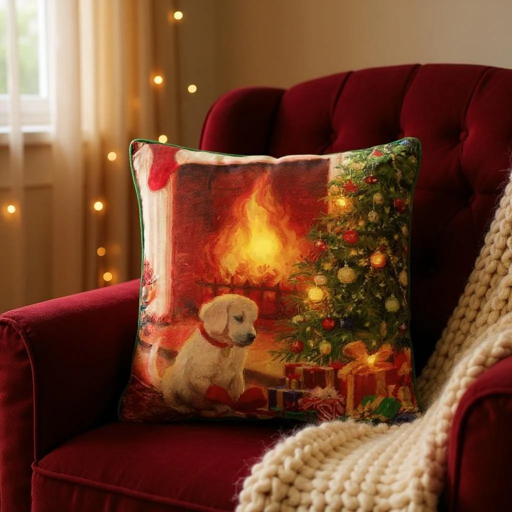 Battery Operated Lit Cushion Puppy Looking at Tree 45 x 45cm - Image 2