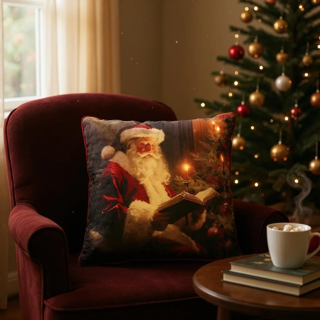 Battery Operated Lit Cushion Santa's Cozy Reading Corner 45 x 45cm - Image 2