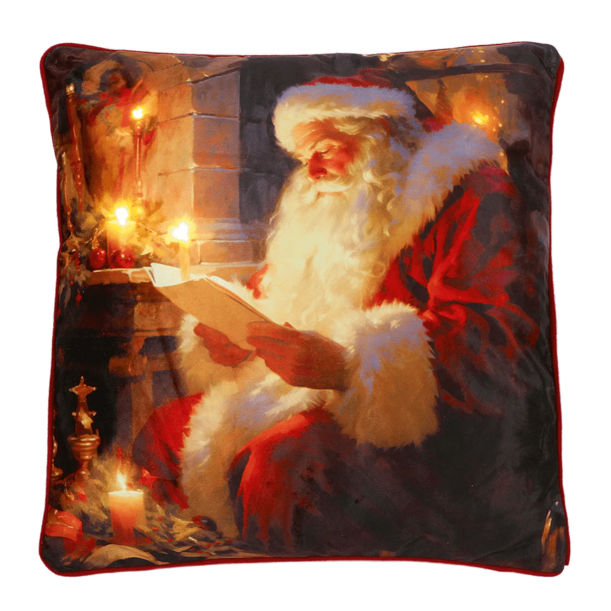 Battery Operated Lit Cushion Santa's Fireside Storytime 45 x 45cm