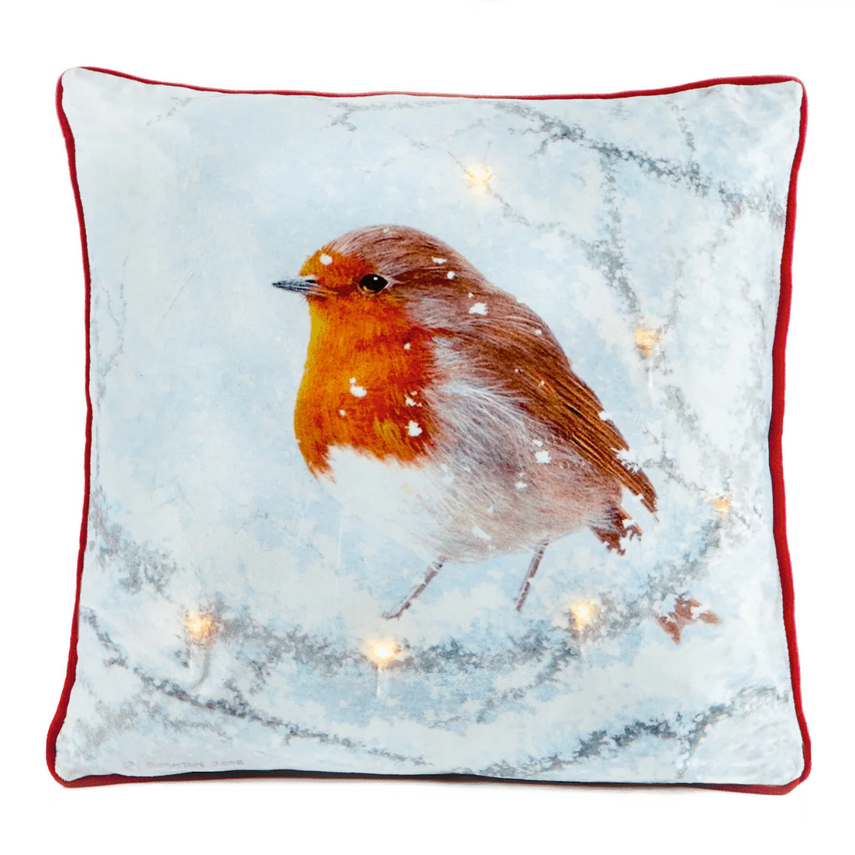 Battery Operated Lit Cushion Winter Glow Robin 45 x 45cm - Image 3