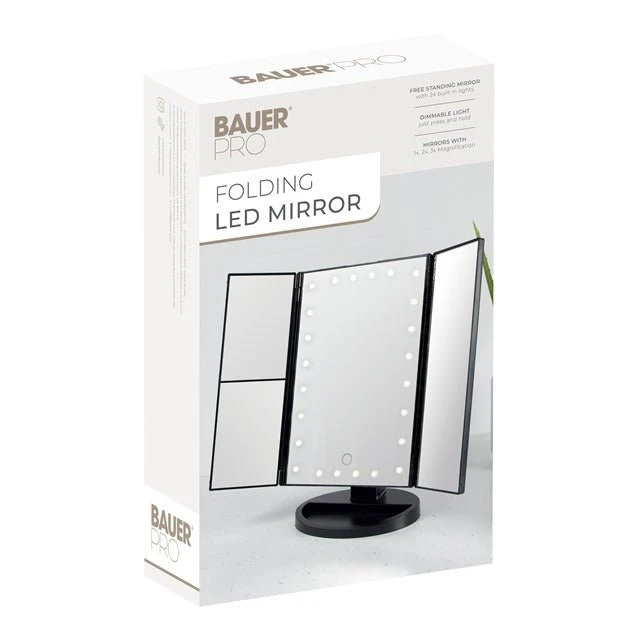 Bauer LED Foldable Mirror - Black - Image 2