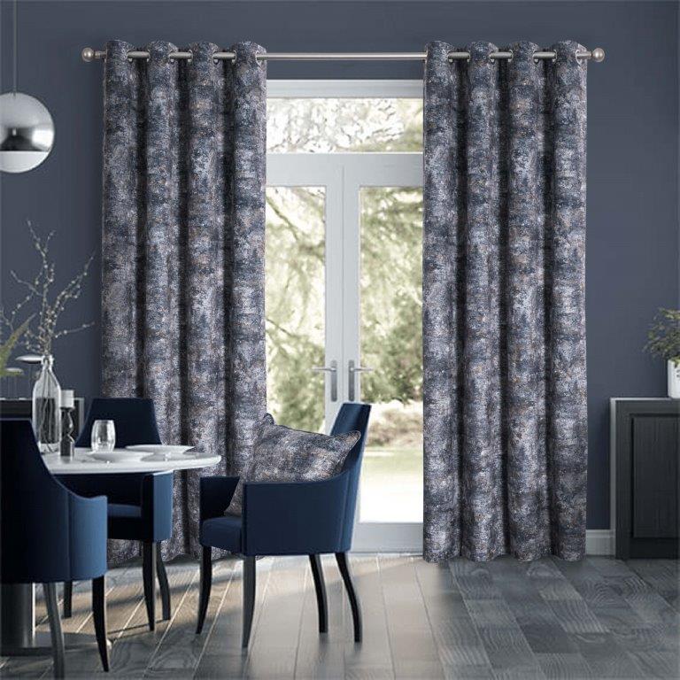 Bavaria 90" x 72” Lined Eyelet Curtains Midnight
