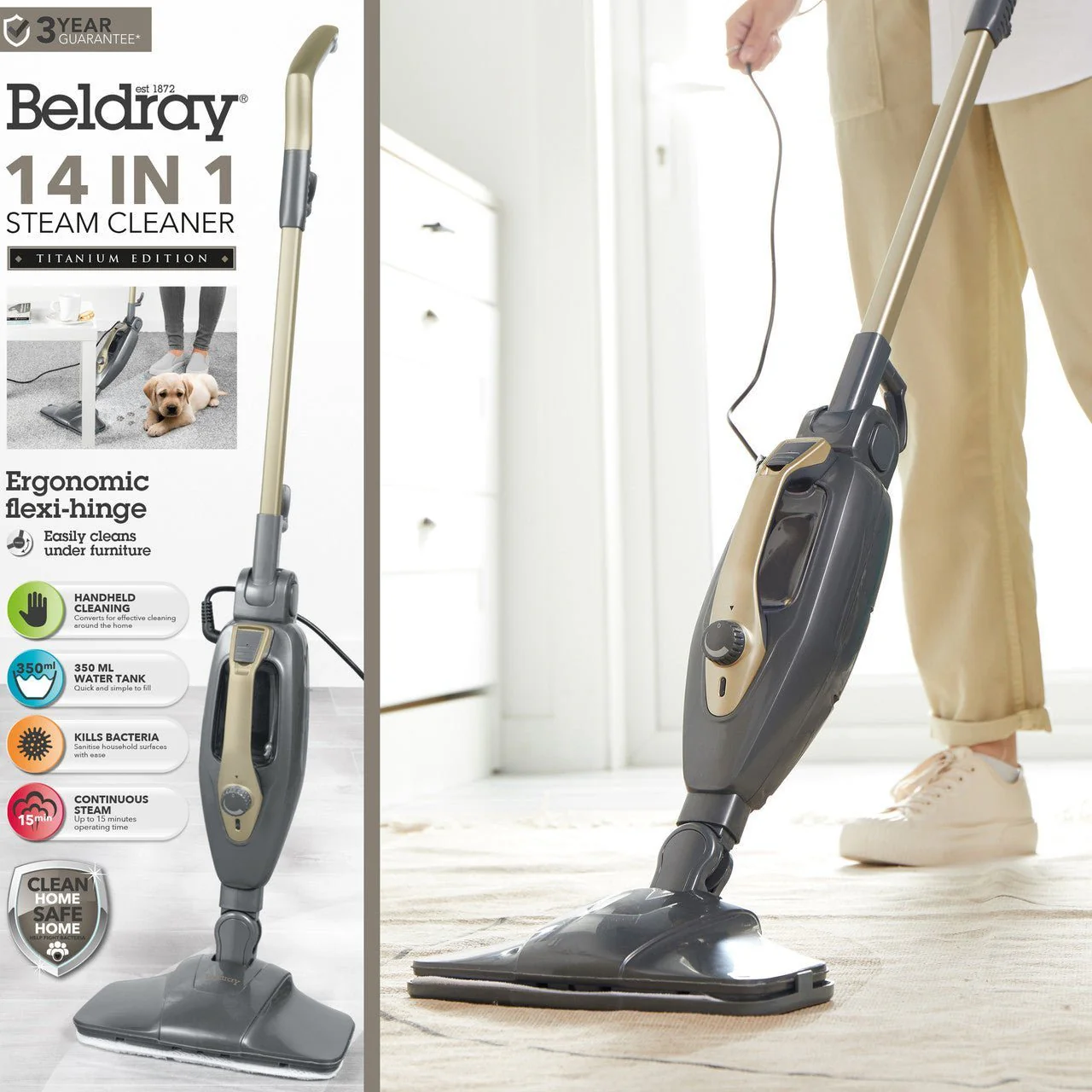 Beldray 14 in 1 Steam Cleaner – Flexi-Hinge, Titanium 1300W - Image 6